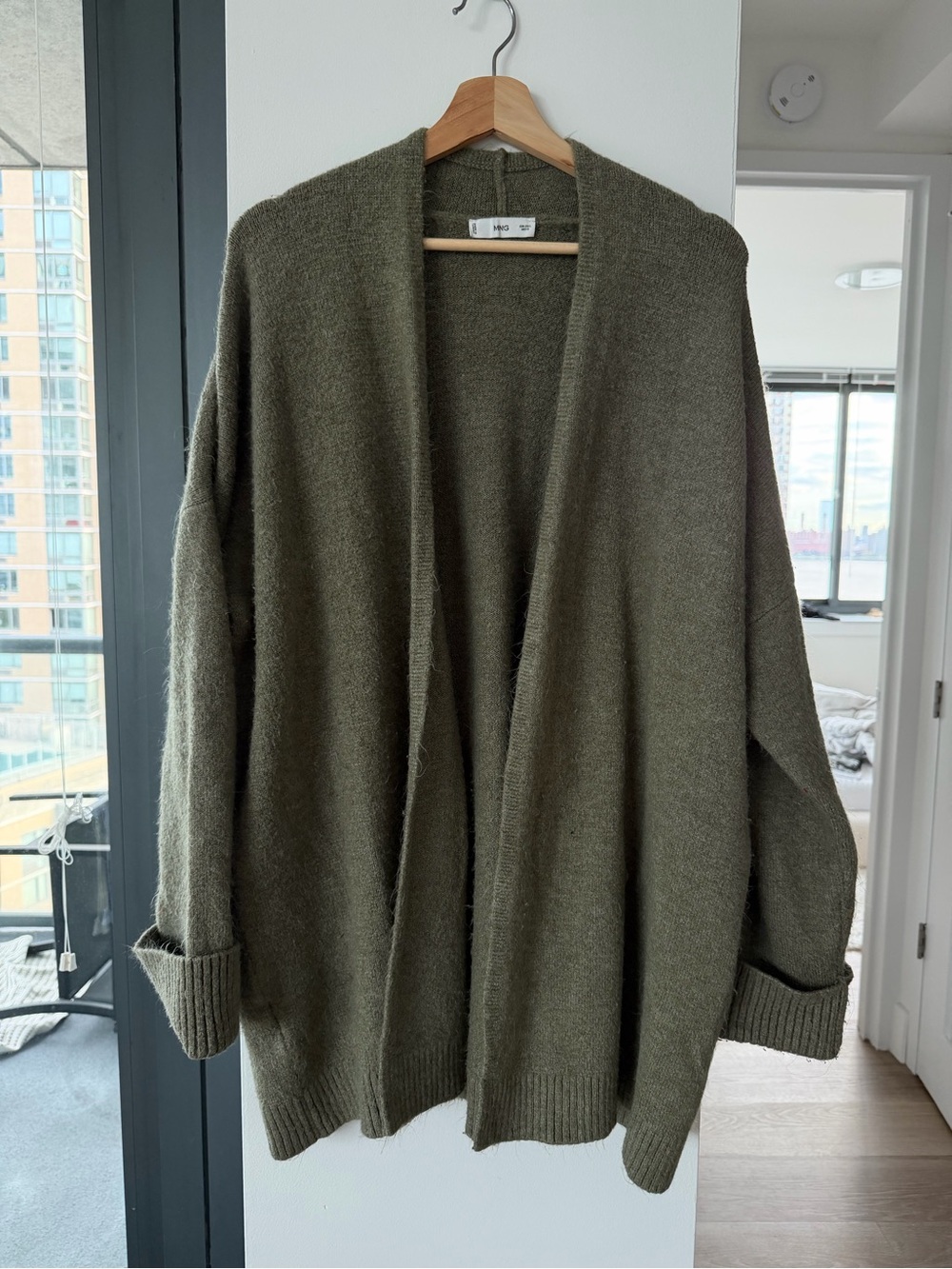 Mango Olive Open Front Duster Cardigan